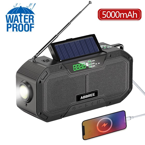 Nödradio Solar Uppladdningsbar ficklampa Kompasslarm Multifunktionell bärbar utomhushögtalare black [2000mA]