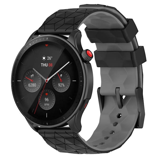 Huami Amazfit GTR 4 46mm:n jalkaranneke, jalkapallokuvioinen kaksiväri 22mm silikoniranneke Black  Grey