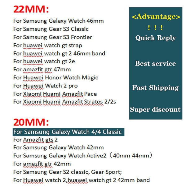 20 mm 22 mm rem för Samsung Watch Galaxy 4/3/46 mm/active 2/gear S3/amazfit Nylon Watchband Armband Huawei Gt/2/2e/3/ pro Band 20mm Rainbow color