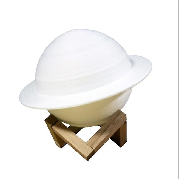 3d Print Dekor Saturn Lampa Med Trä Ställ Hängande Net Nursery Led Nattljus 22cm