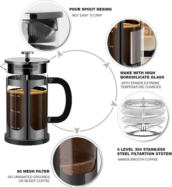Kahvinkeitin pressopannu 34 unssia Black