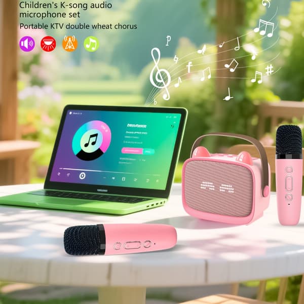 Karaoke-høyttaler for barn med to mikrofoner og flere lysmoduser Purple