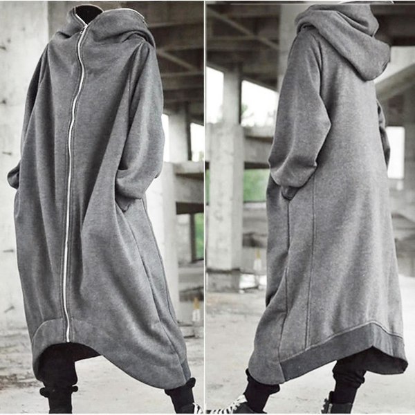 Unisex langærmet hættetrøje Nazgul lang frakke Lynlås lukning Fleeceforet lang hættetrøje B 3XL