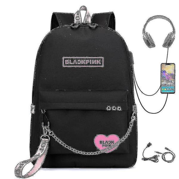 Blackpink Rygsæk Usb Genopladelig Rygsæk Studenter Skole Taske