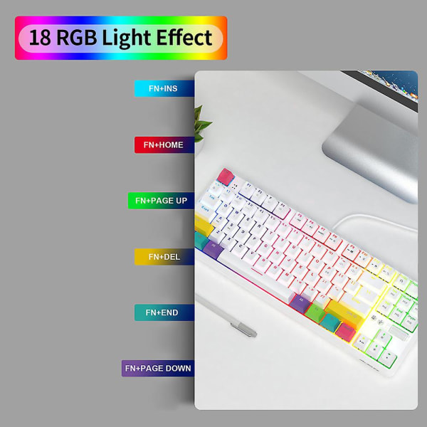 Ajazz K870t Bluetooth trådlöst mekaniskt tangentbord 87 tangenter Rgb bakgrundsbelyst för spel/kontor White Brown Switch