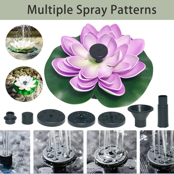 Hvit Lotus Solcellefontene, USB-drevet Fuglebad Dam Pumpe