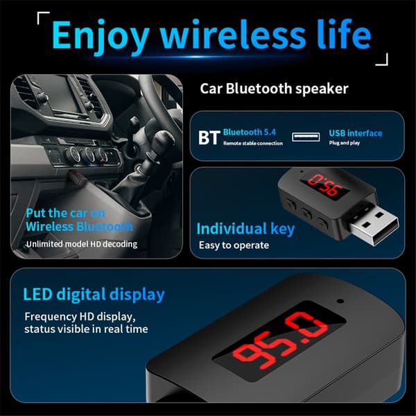 Bluetooth 5.4-modtageradapter Digitalt display FM-radio Håndfrit opkald