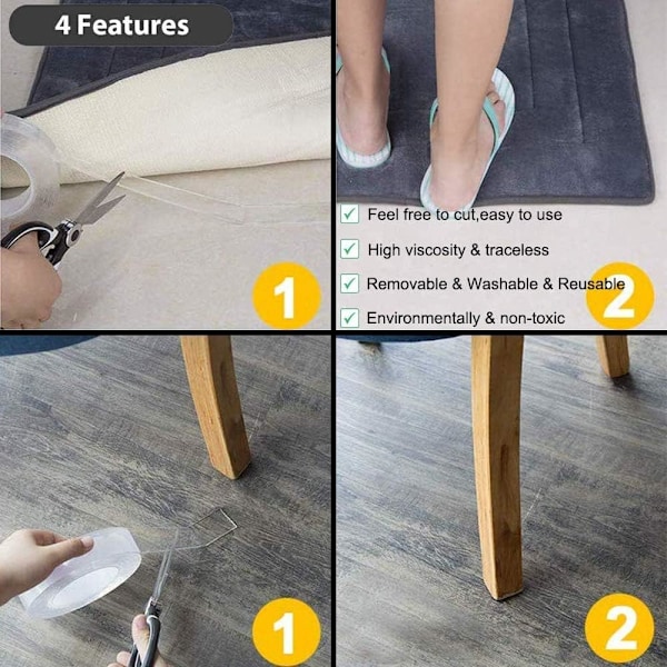 Dubbelsidig nanotape, återanvändbar halkskyddstejp (50 mm bredd * 5 m längd)