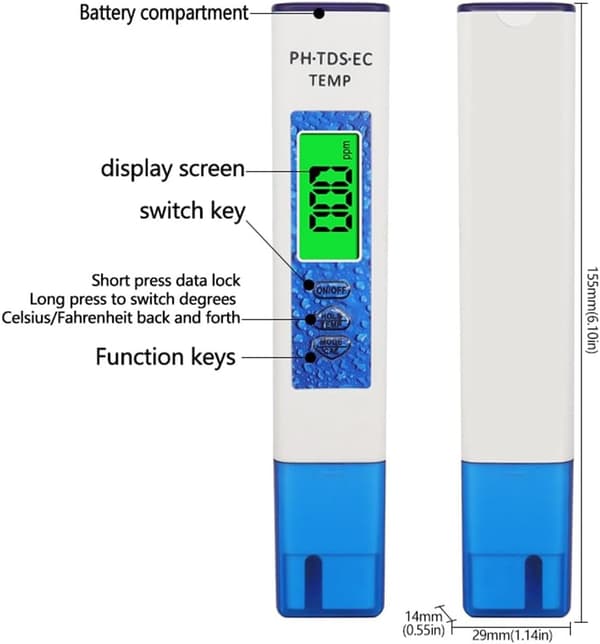Vandkvalitetsmonitor Tester, 4-i-1 PH/TDS/EC/Temp Måler Blue