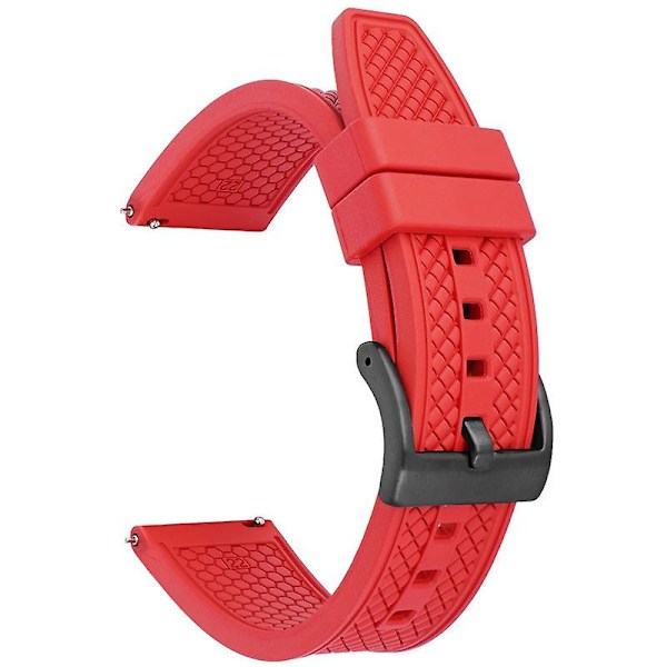 Ersättningsarmband i fluorogummi, 20 mm, universellt, för Samsung/Huawei/Garmin Smart Watch Red Black Buckle