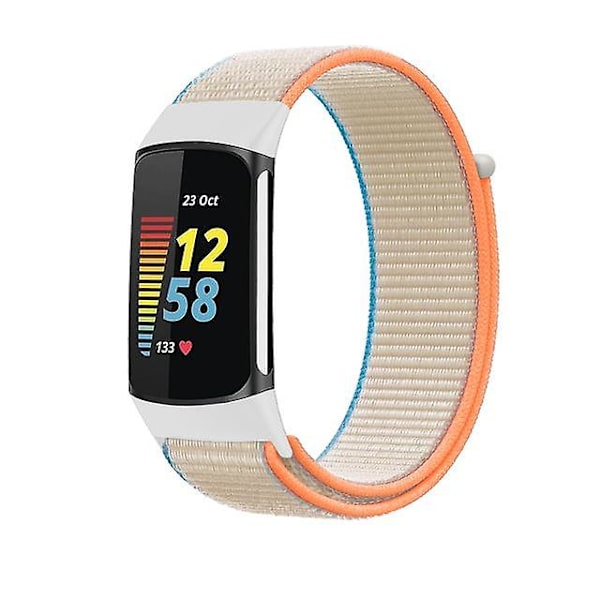 Hihna Fitbit Charge 5 -älykellolle Watch Urheilu Nylon Loop Rannekoru Ranneke Correa Pulsera Fitbit Charge 5 Band Milky White