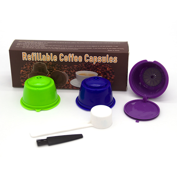 Återanvändbar kaffefilterkapsel för Nescafe Dolce Gusto-bryggare, 3-pack (Grön, Kungsblå-Lila)