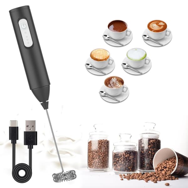 Mælkeskummer - Håndholdt USB-C Skummer til Kaffe med Piskeris i Rustfrit Stål og 3 Hastigheder (Sort)