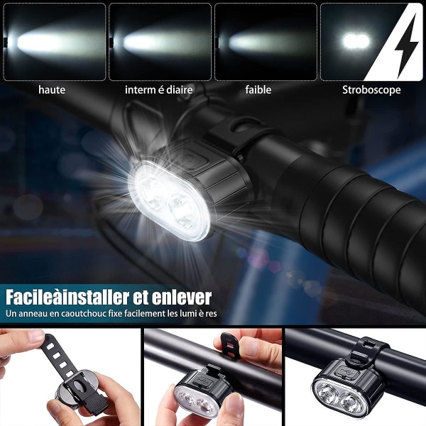 Led cykellygter, USB genopladelige for- og baglygter, Ipx5 vandtætte led cykellygter
