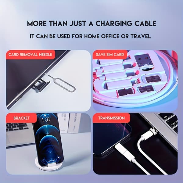 Adapter - 9-i-1 kabel lader etui, USB C adaptersett (gråblå)