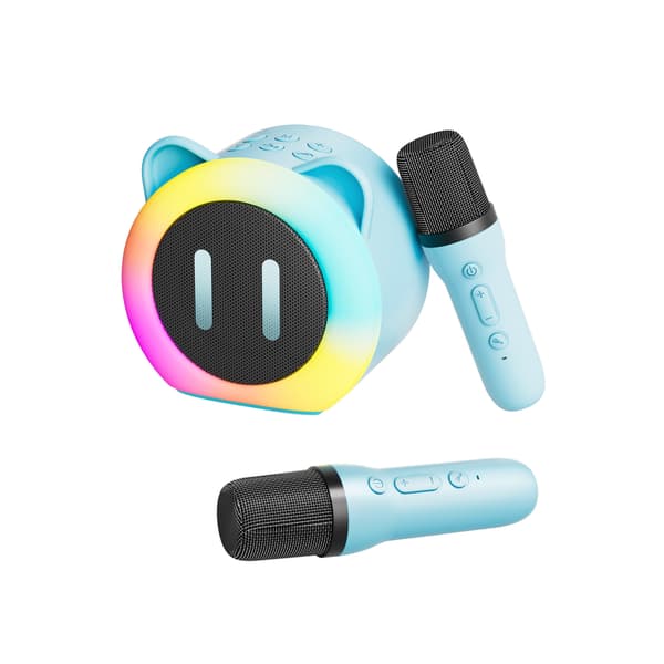 Coluna Bluetooth Karaoke-høyttaler med 2 trådløse mikrofoner (blå)