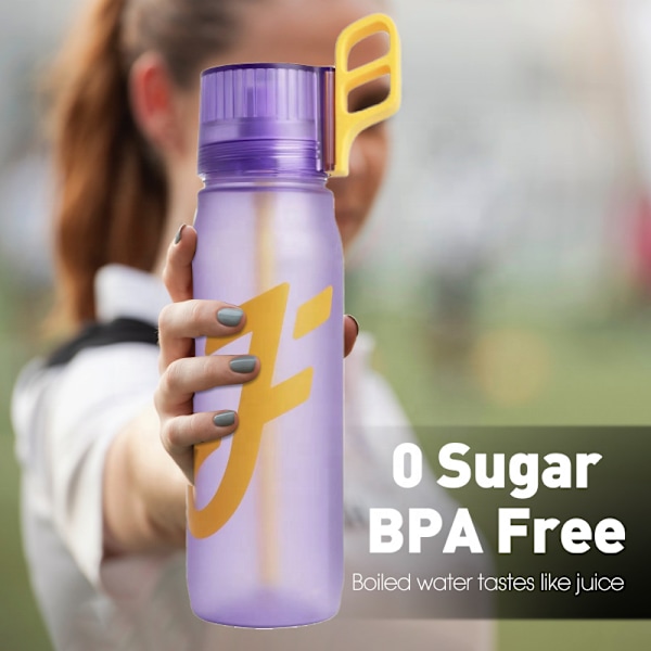 650 ml luftflaske med 5 tilfeldige smakskapsler, 0 sukker, BPA-fri Purple