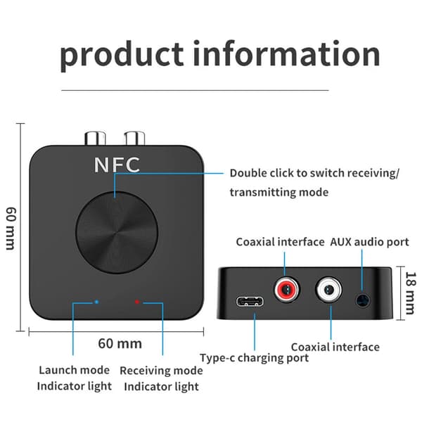 Bluetooth Audio Mottaker Sender Forsterker Lav Latens Med 3D Surround