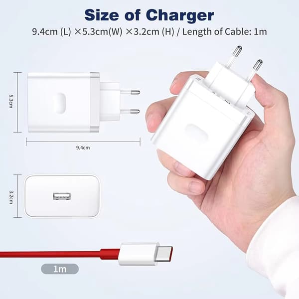 65W USB-opladerkit til Oneplus 10/ACE3/9Pro, med 1M USB C-opladerkabel (kompatibelt)