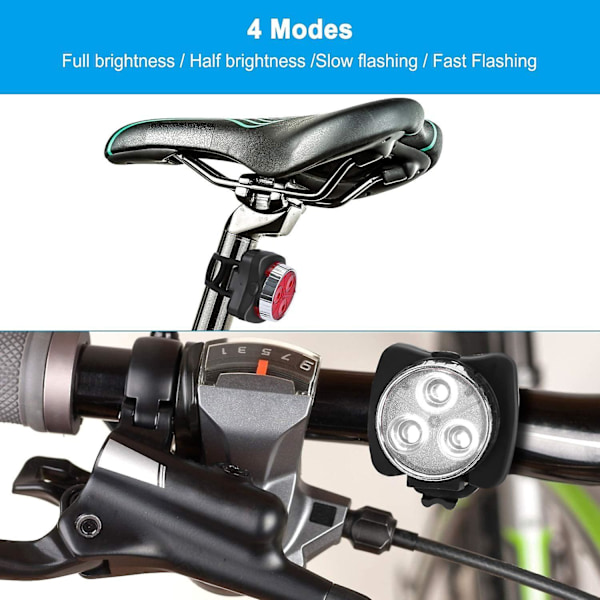 LED-sykkellys, oppladbart sykkellys foran, 4 lysstyrkemoduser, vanntett støtsikkert USB-lys, for MTB VTC-sykkelcamping (svart)