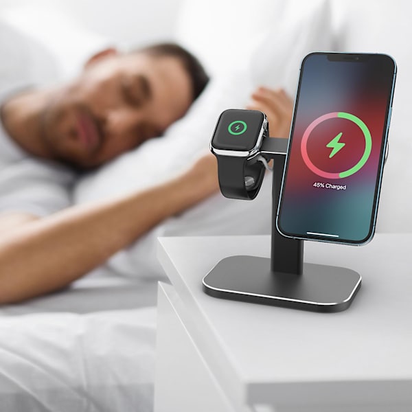 2 in 1 metallista jalusta iwatch-puhelimelle 12/pro/pro Max/mini langaton laturi White