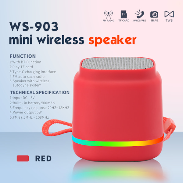Bluetooth-kaiutin Ws-903 minikaiutin (punainen)