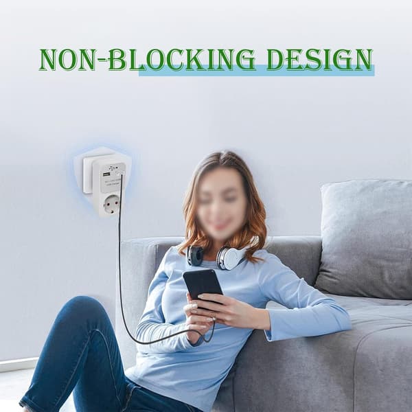 EU-pluggadapter med 2 USB-porter, 1-veis stikkontakter (2-pakning)