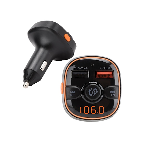 Bluetooth 5.0 Håndfri Bilsæt Musik Mp3-afspiller Audio FM-sender Modulator Sort