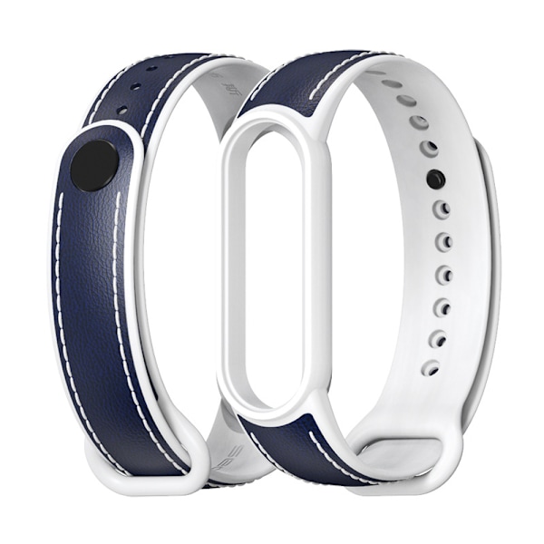 Passer til Xiaomi Mi Band 5/6 Læder Rem Udskiftning Blue And White
