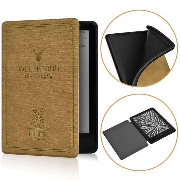 Etui - Til Kindle Paperwhite 12. generation 7 tommer model, gevirprægning (gul)