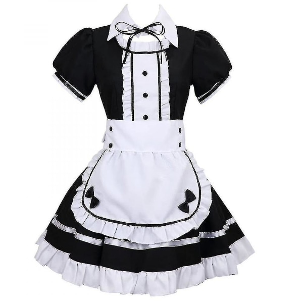 2021 Lolita Maid Kostymer Fransk Maid Dress Jenter Kvinne Amine Cosplay Kostyme Servitrice Maid Party Scene Costumes Set S black