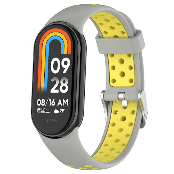 Dual-farger Silikonklokke Rem for Xiaomi Smart Band 8, med Rustfritt Stålkontakt Grey Yellow