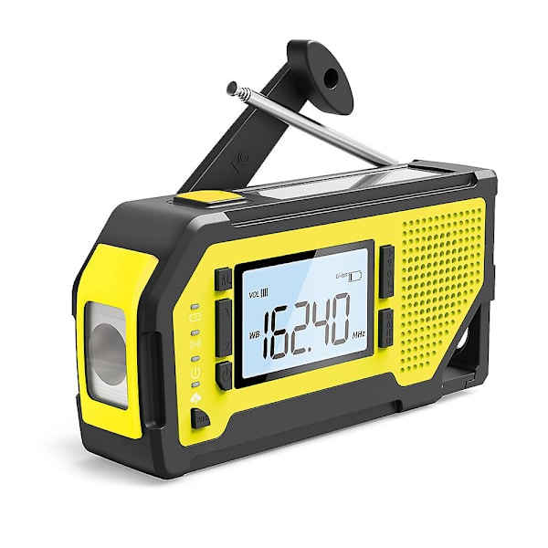 Hätäaurinkosähköradio - Aiworth Am/fm/noaa sääradio, kannettava selviytymisradio led-taskulamolla, matkapuhelimen laturi, sos-hälytin Homille yellow