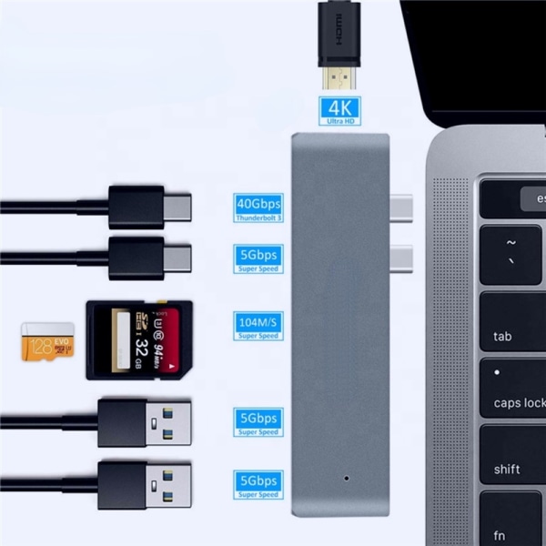 USB Typ C Hub Dock för MacBook Pro Air Adapter 4K HDTV Hub USB 3.0 Kortläsare Dockningsstation för bärbar dator USB Hub