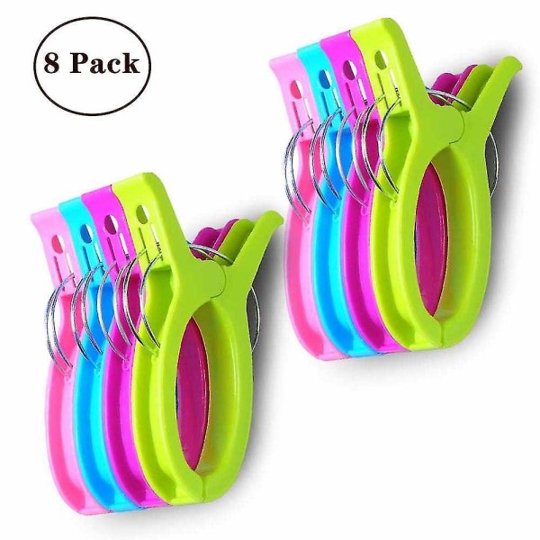 Pakke med 8 store clips til strandhåndklædepinde i lyse farver