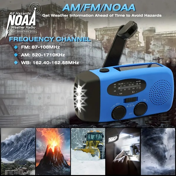 Käsikäyttöinen radio, itse tuotettu hätävalaistus (punainen)