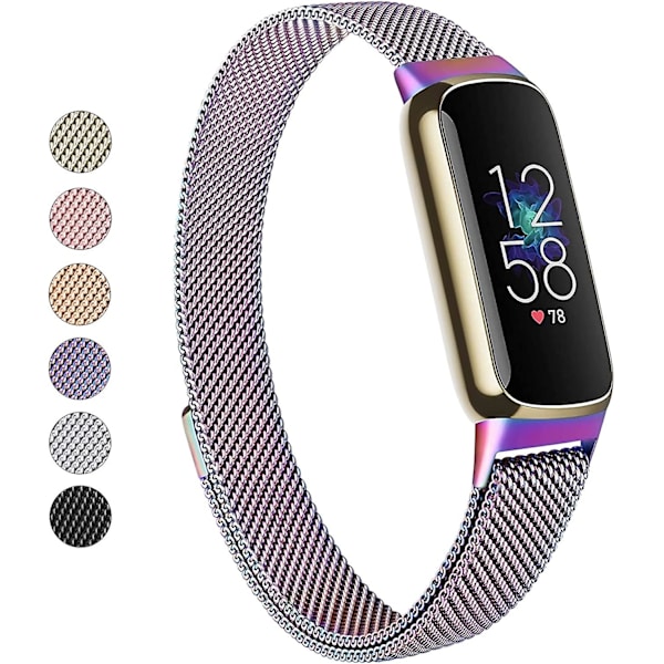 Mesh i rostfritt stål Justerbar armbandsrem för Fitbit Luxe/luxe Special Edition Fitness Tracker Damer Herr (champagne Guld) Colorful