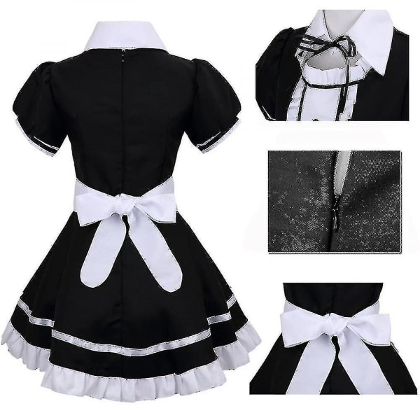 2021 Lolita Maid Kostymer Fransk Maid Dress Flickor Kvinna Amine Cosplay Kostym Servitris Maid Party Scen Kostymer Set L black