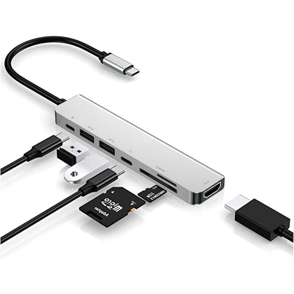 Usb C Hub Adapter Dongle kompatibel med Macbook Air, Macbook Pro med 4k 60hz HDMI, 87w strømforsyning, 2 usb porte og SD/tf kortlæser