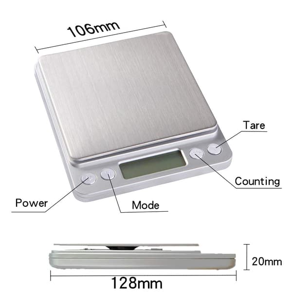 Ladattava digitaalinen LCD-vaaka 500g, 0.1g