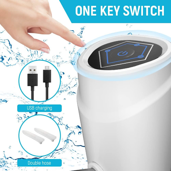 2-5 Gallons Vattenautomat för Flaskvatten, Portabel Universal USB Uppladdningsbar (Vit)