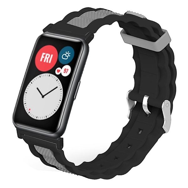 Dual Color Wave Design Silikone Rem til Huawei Watch Fit / Watch Fit Special Edition Black Grey