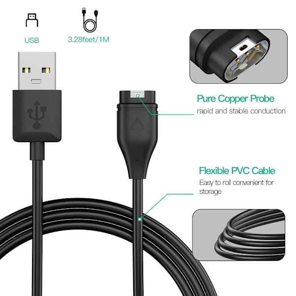Oplader til Garmin Fenix7S/6X/5X/Venu ur-opladerkabel (1 stk)
