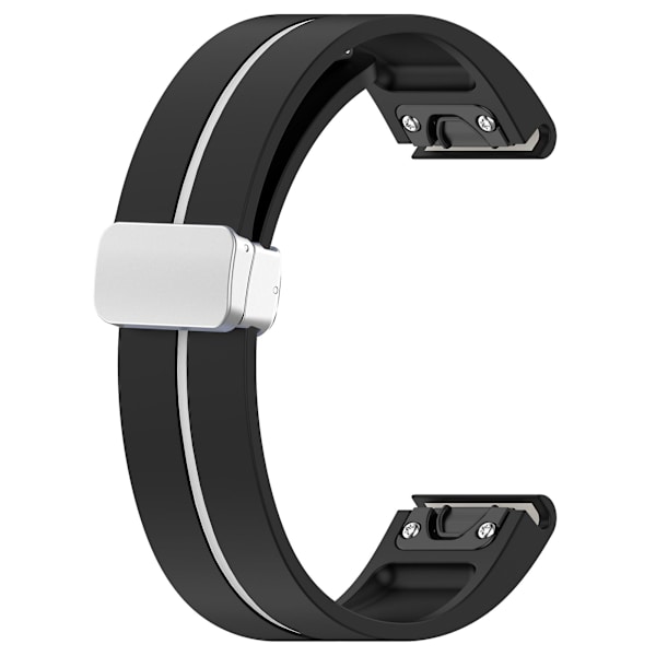 Hopeinen solki silikoniranneke 26mm ranneke Garmin Tactix 7 Pro / Fenix 7x/6x/6x Pro/5x Plus Black White