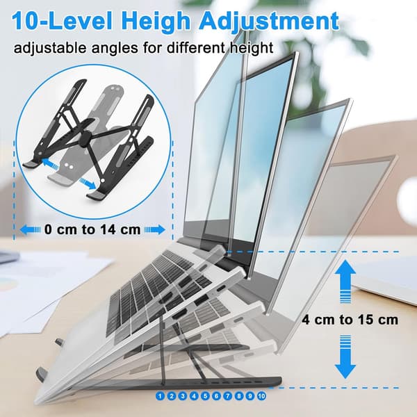 Støtte til bærbar computer, til skrivebord justerbar, foldbar, aluminium (sølv)