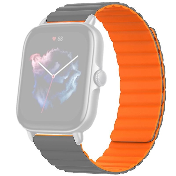 Silikone 20mm Magnetisk Sportsrem Urrem Til Huami Amazfit Gts 4/3/2/1/mini Grey Orange