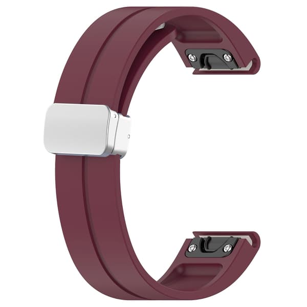 Silikon 26mm hopfällbart silverspänne klockarmband för Garmin Fenix 7x/7x Solar/tactix 7 Pro Wine Red