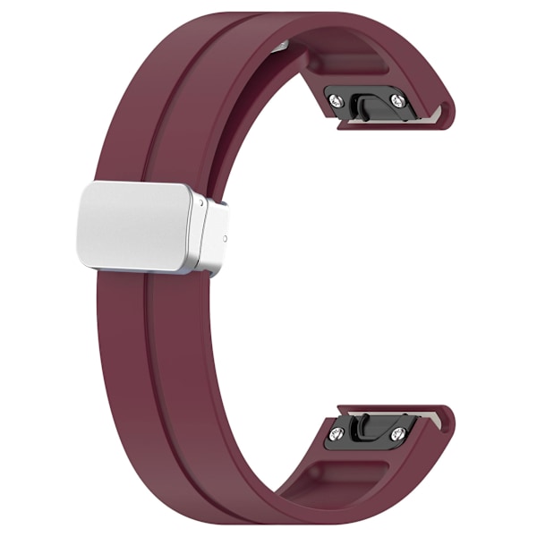 Silikon 26mm sammenleggbar sølvspenne klokkestropp for Garmin Fenix 7x/7x Solar/tactix 7 Pro Wine Red