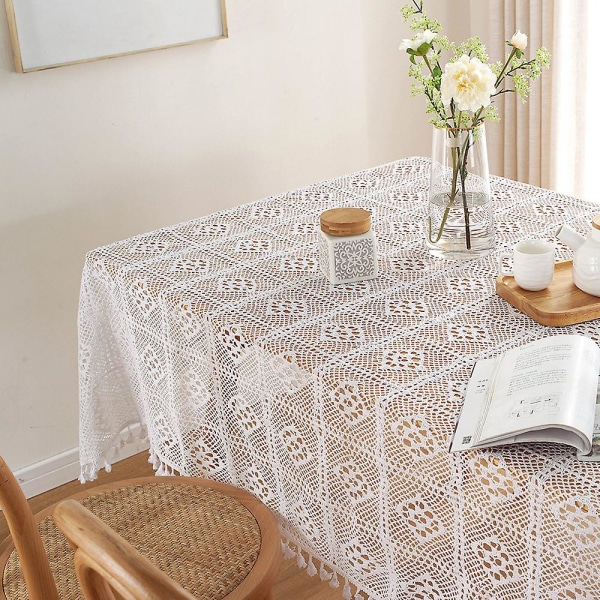 Hæklet blonde dug rektangel romantisk duge løber med vintage broderet til køkken spisning 140x160cm White