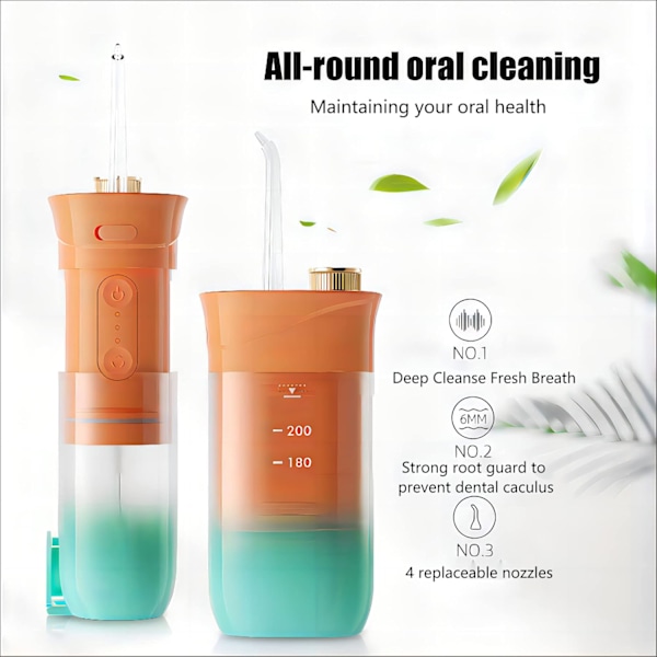 Oral Irrigator - 200 ml med 4 jetspidser, IPX7 vandtæt vandtandtråd, grøn